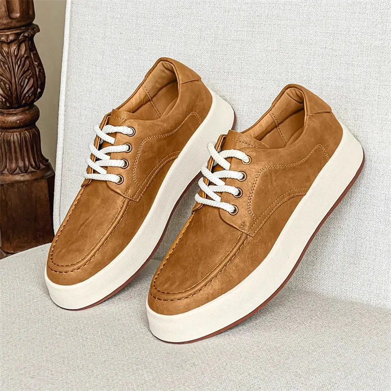 Hnzxzm New Brown Casual Shoes Classic Frosted Leather Men Soft Loafers Men Flats Comfortable Driving Shoes Lace Up Loafers Moccasins