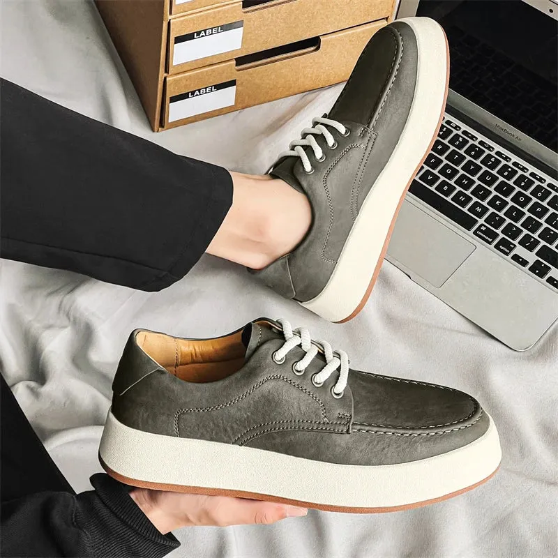 Hnzxzm New Brown Casual Shoes Classic Frosted Leather Men Soft Loafers Men Flats Comfortable Driving Shoes Lace Up Loafers Moccasins