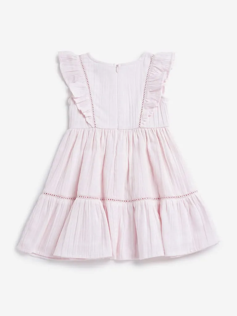 HOP Kids Light Pink Embroidered Tiered Dress