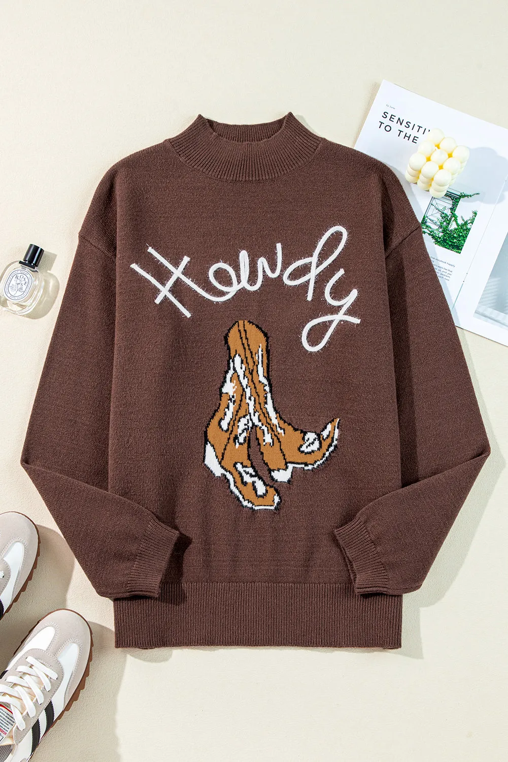 Howdy Boot Mock Neck Sweater