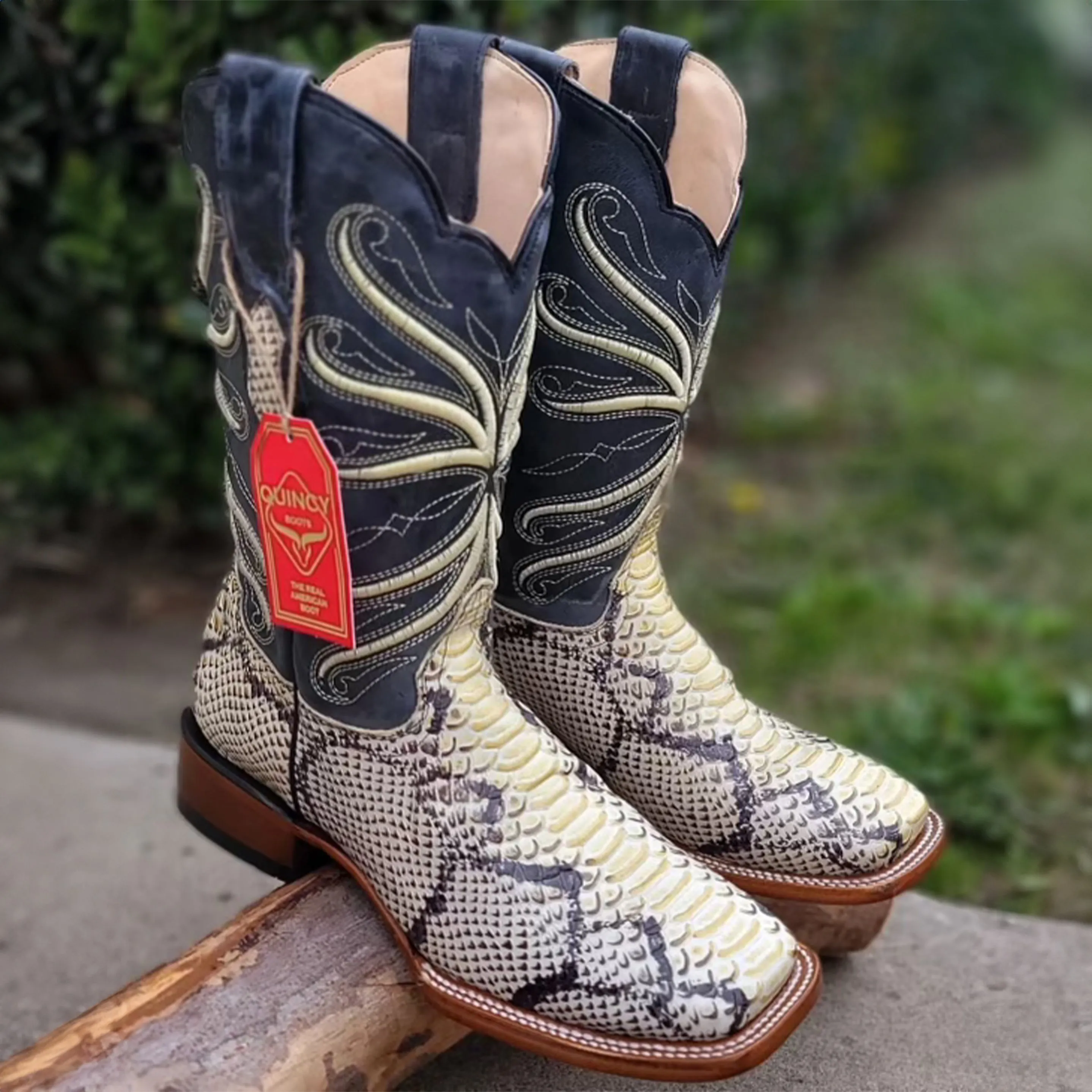 Imitation Natural Python Cowboy Boots