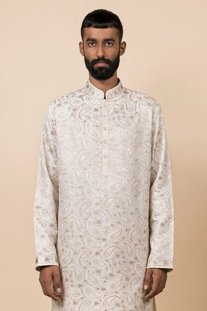 Ivory Resham And Zari Embroidered Kurta Set