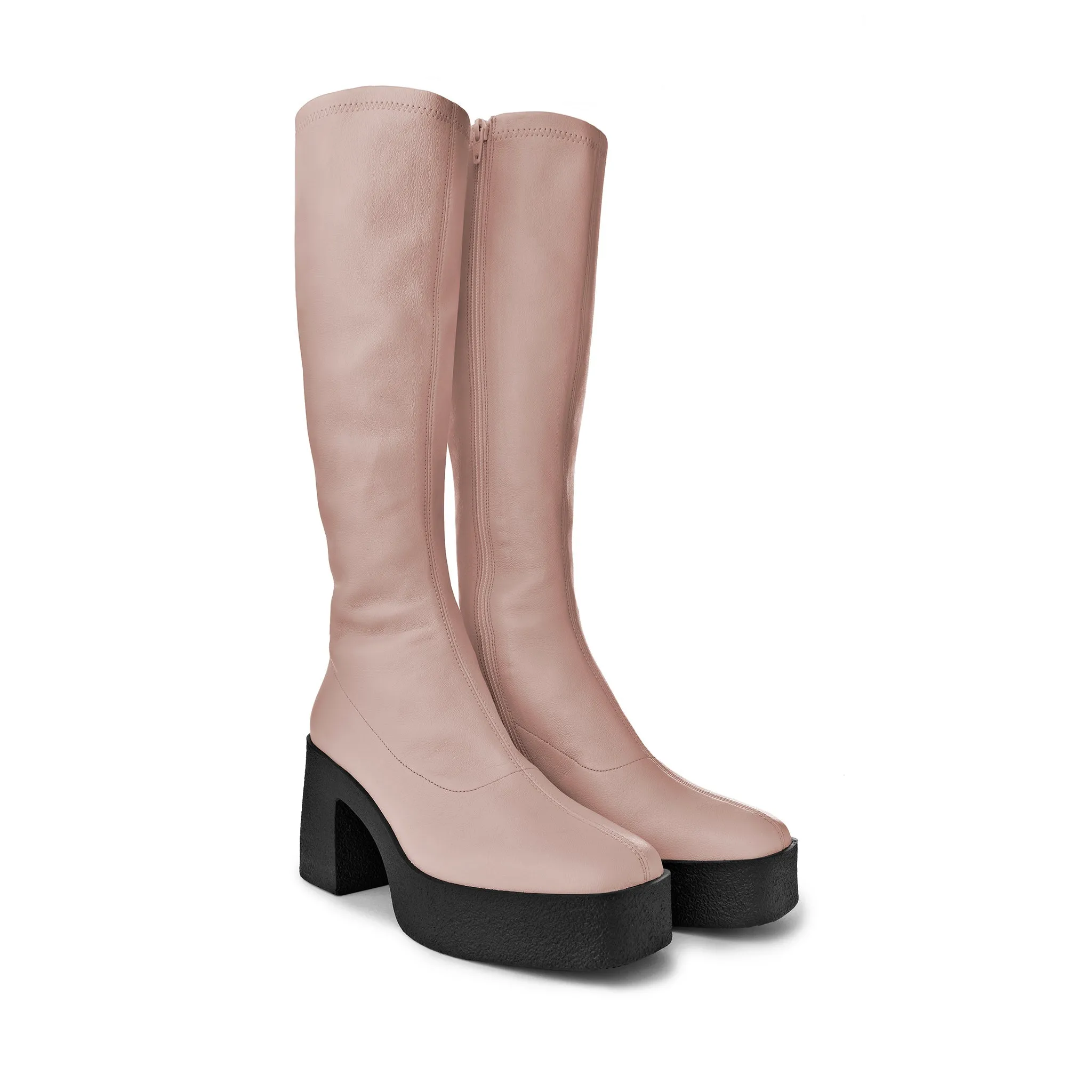 Izumi Pastel Rose Stretch Leather Chunky Boots