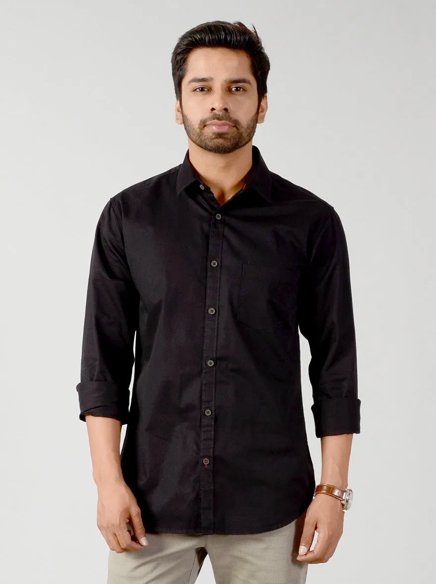 Jet Black Solid Slim Fit Casual Shirt | Greenfibre