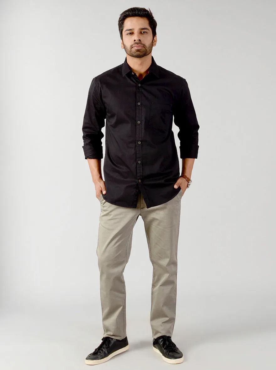 Jet Black Solid Slim Fit Casual Shirt | Greenfibre