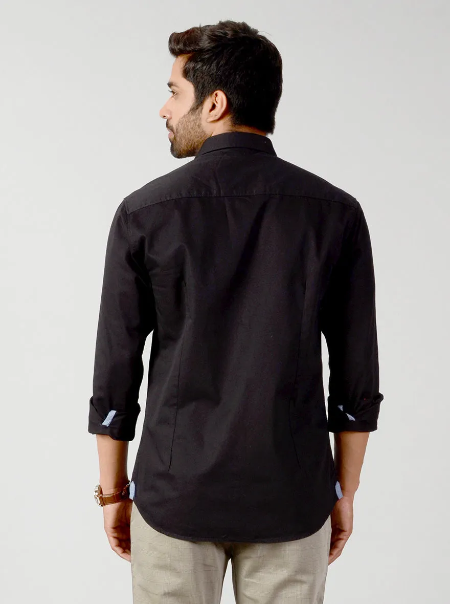 Jet Black Solid Slim Fit Casual Shirt | Greenfibre