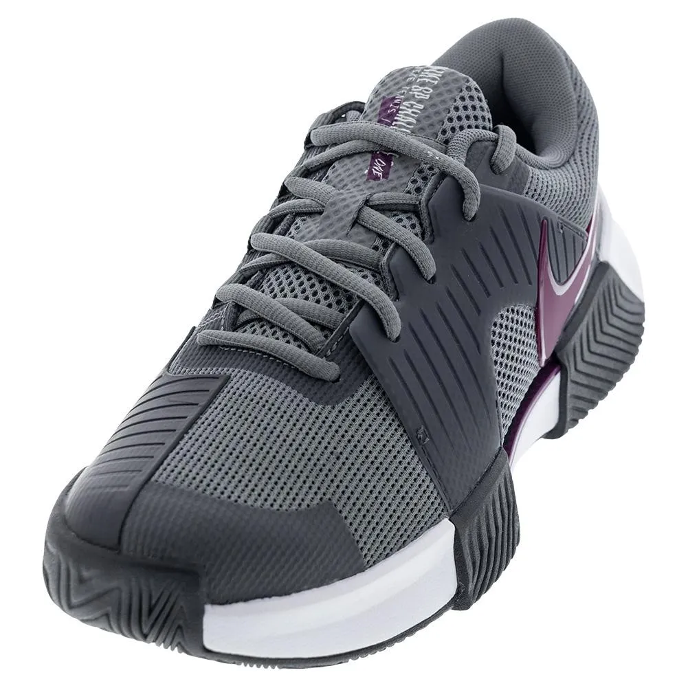 Juniors Zoom GP Challenge 1 Tennis Shoes Smoke Grey and Sangria