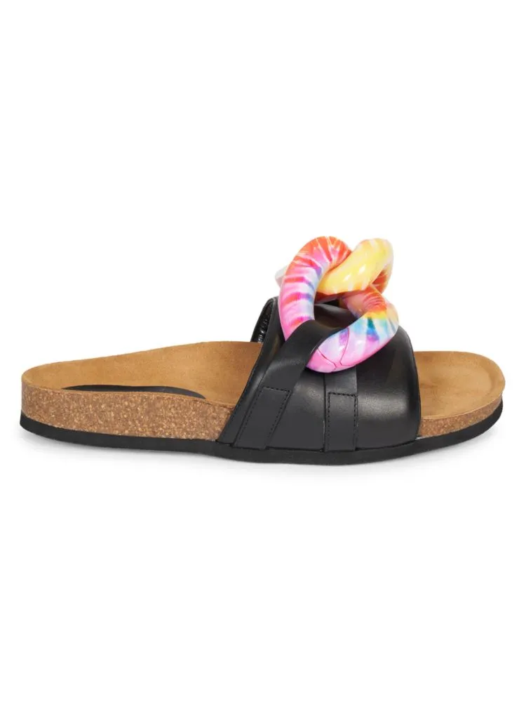 Jw Anderson Tie Dye Chain Leather Slides, Black