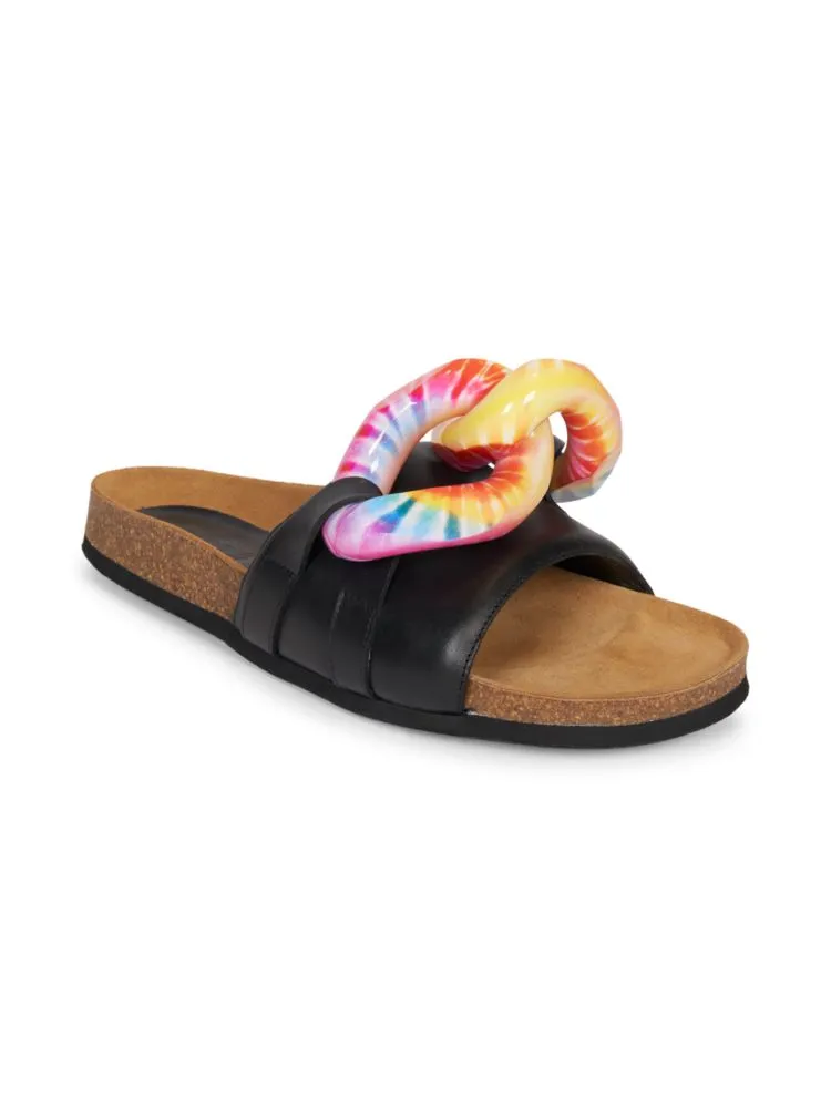 Jw Anderson Tie Dye Chain Leather Slides, Black