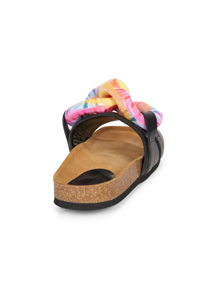 Jw Anderson Tie Dye Chain Leather Slides, Black