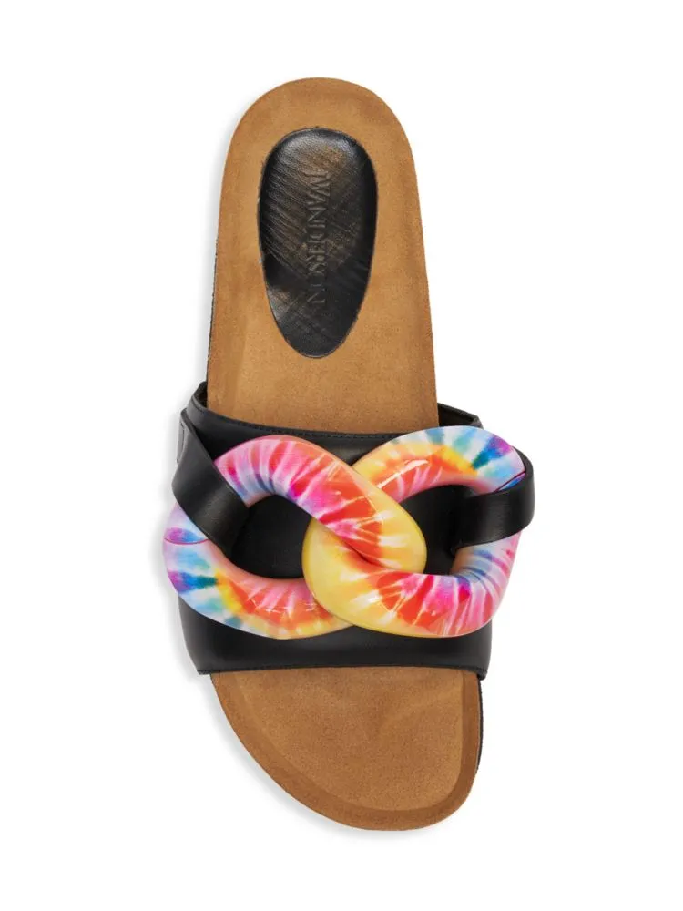 Jw Anderson Tie Dye Chain Leather Slides, Black