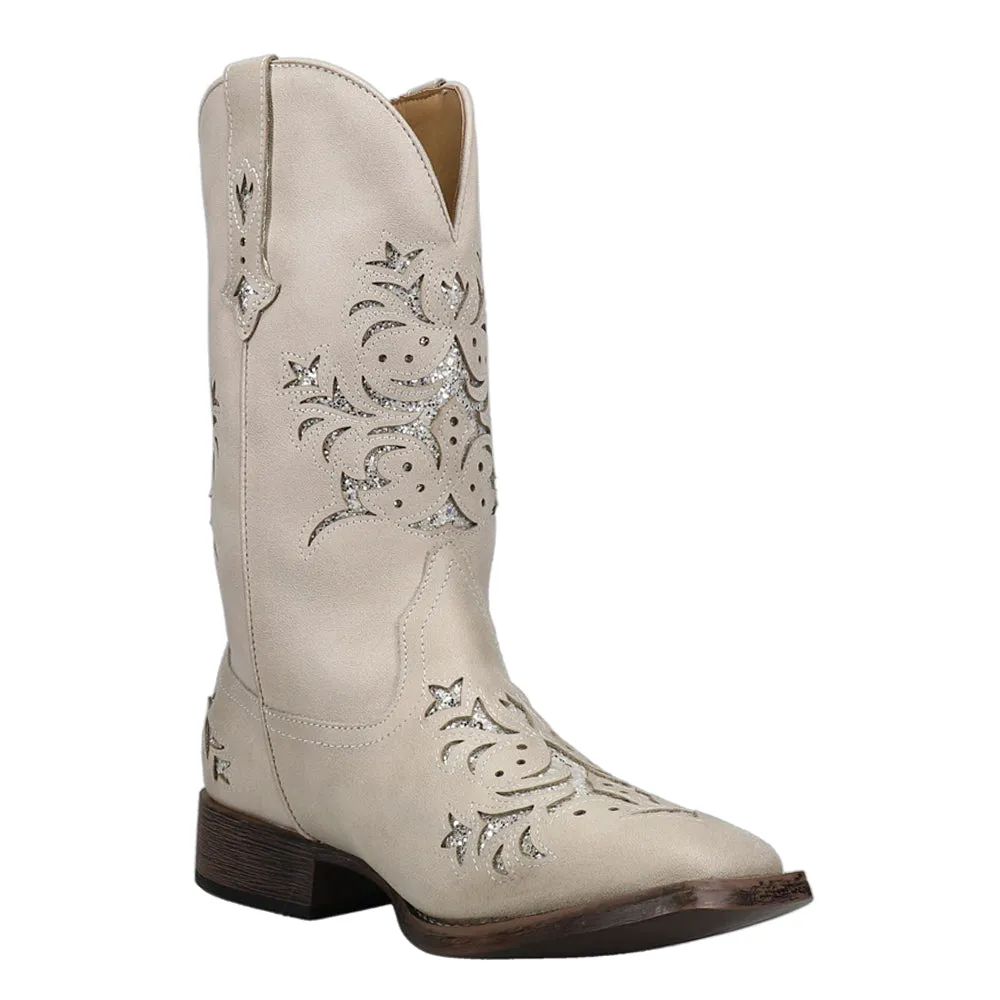 Kennedy Tooled-Inlay Glitter Square Toe Cowboy Boots