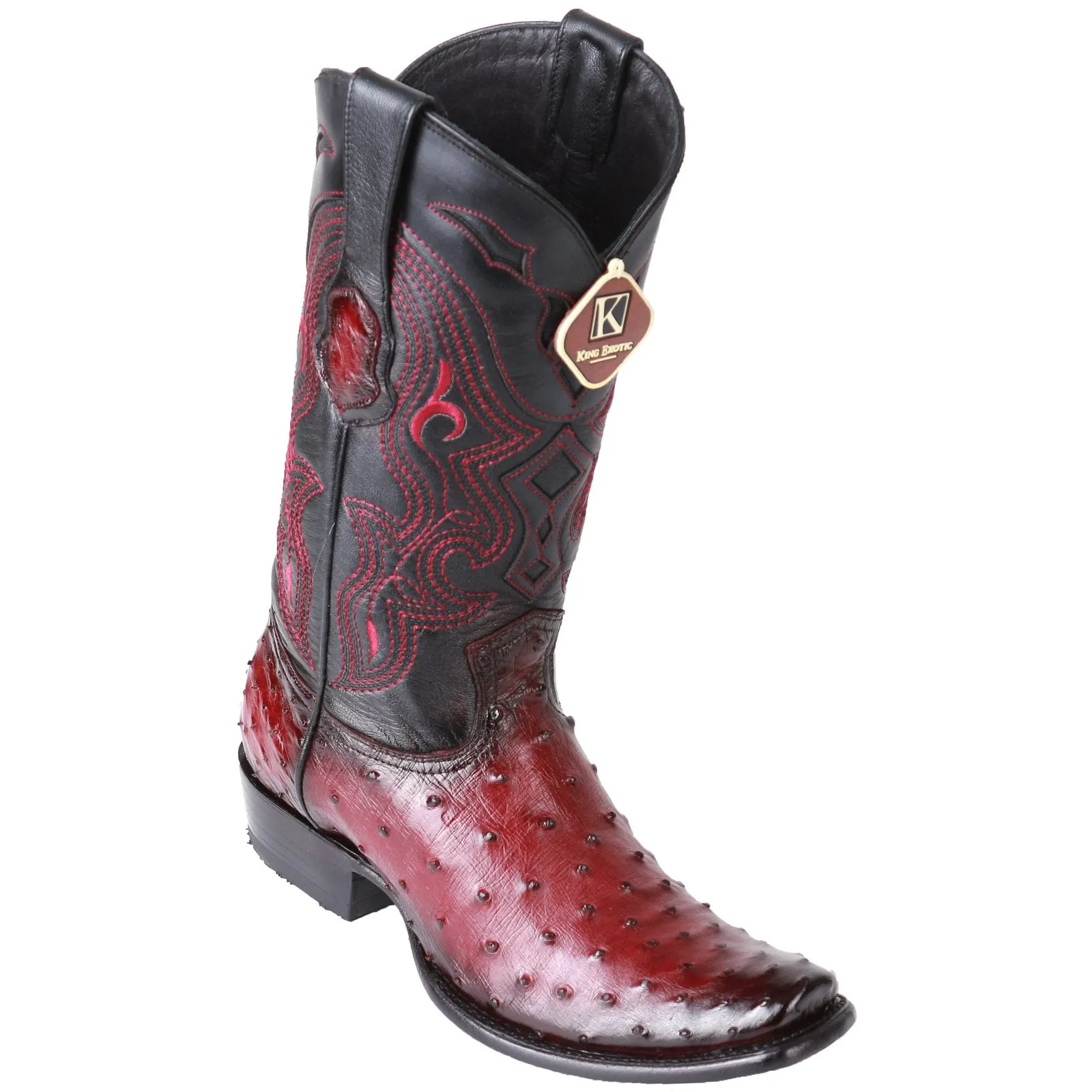 King Exotic Men's Ostrich Faded Burgundy Cowboy Boots - H79 Dubai Toe