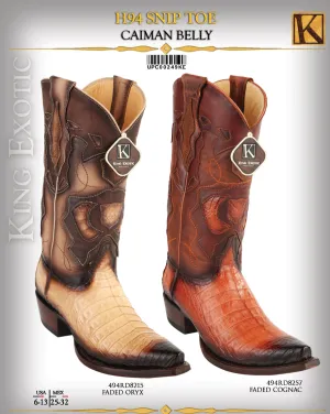 King Exotic Snip Toe Caiman Belly Cowboy Boots