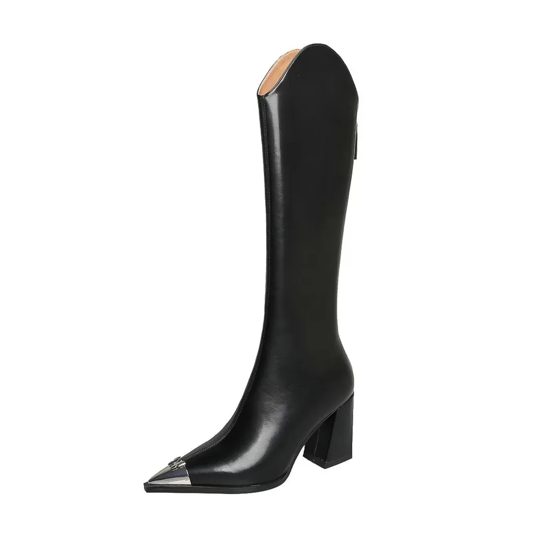 LeatherLux Chic Pointed-Toe Winter Boots