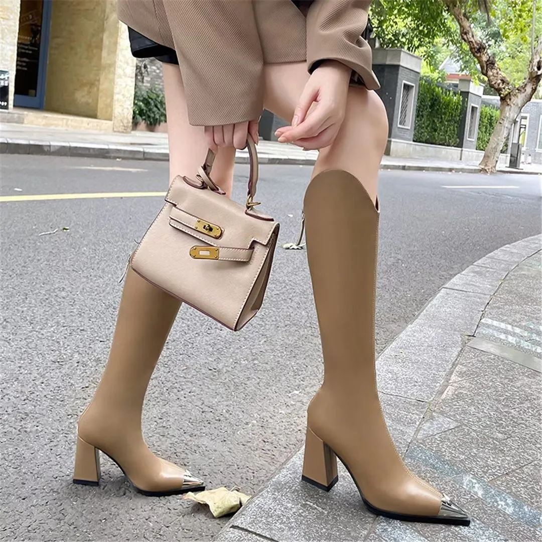 LeatherLux Chic Pointed-Toe Winter Boots