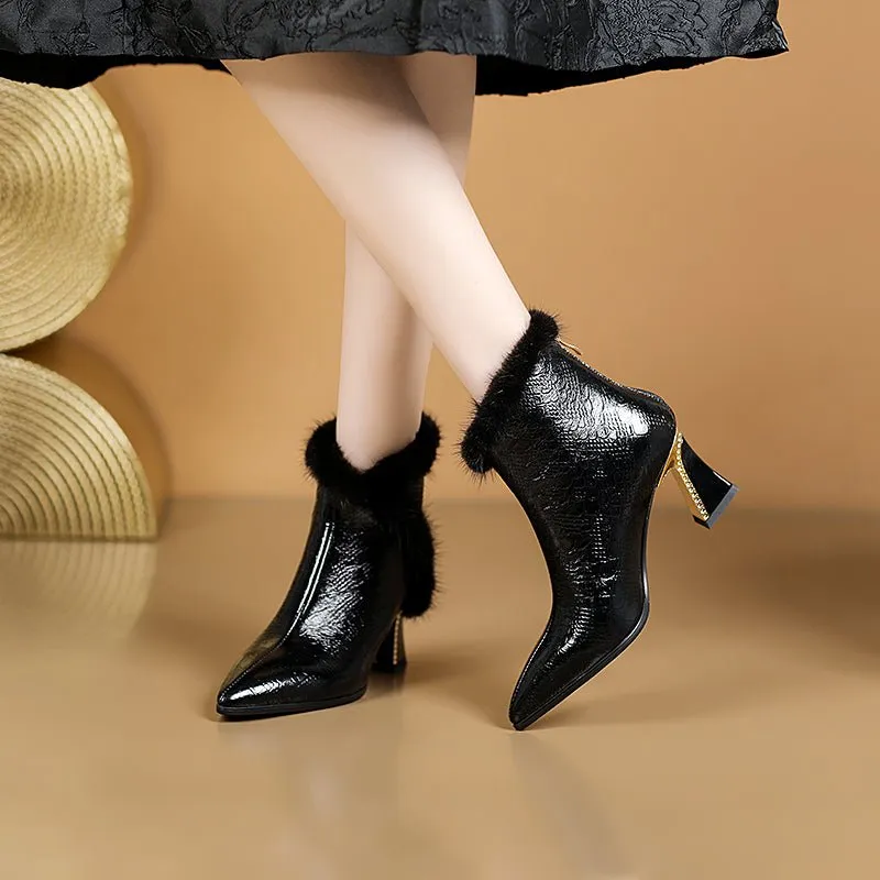 LeatherLux Modish Plush Ankle Boots