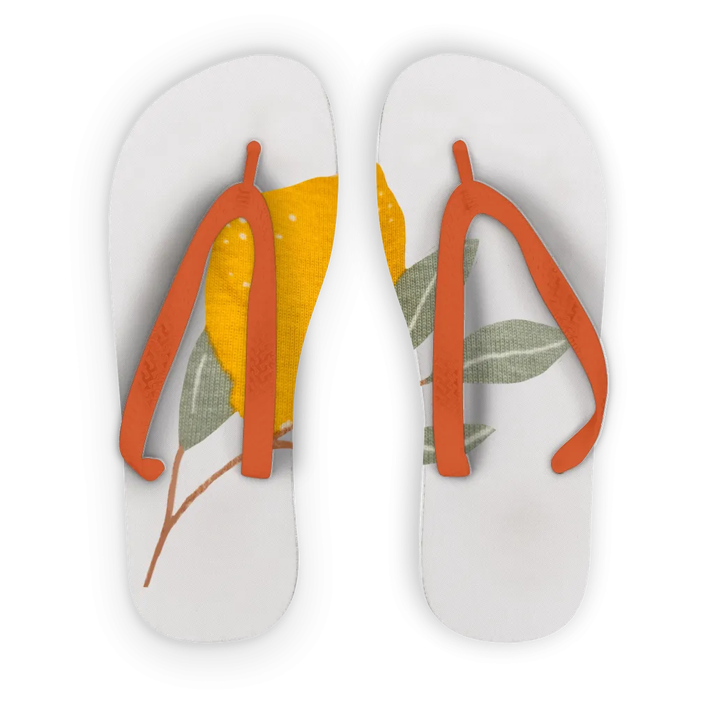 Lemon and Leaves Adult Flip Flops