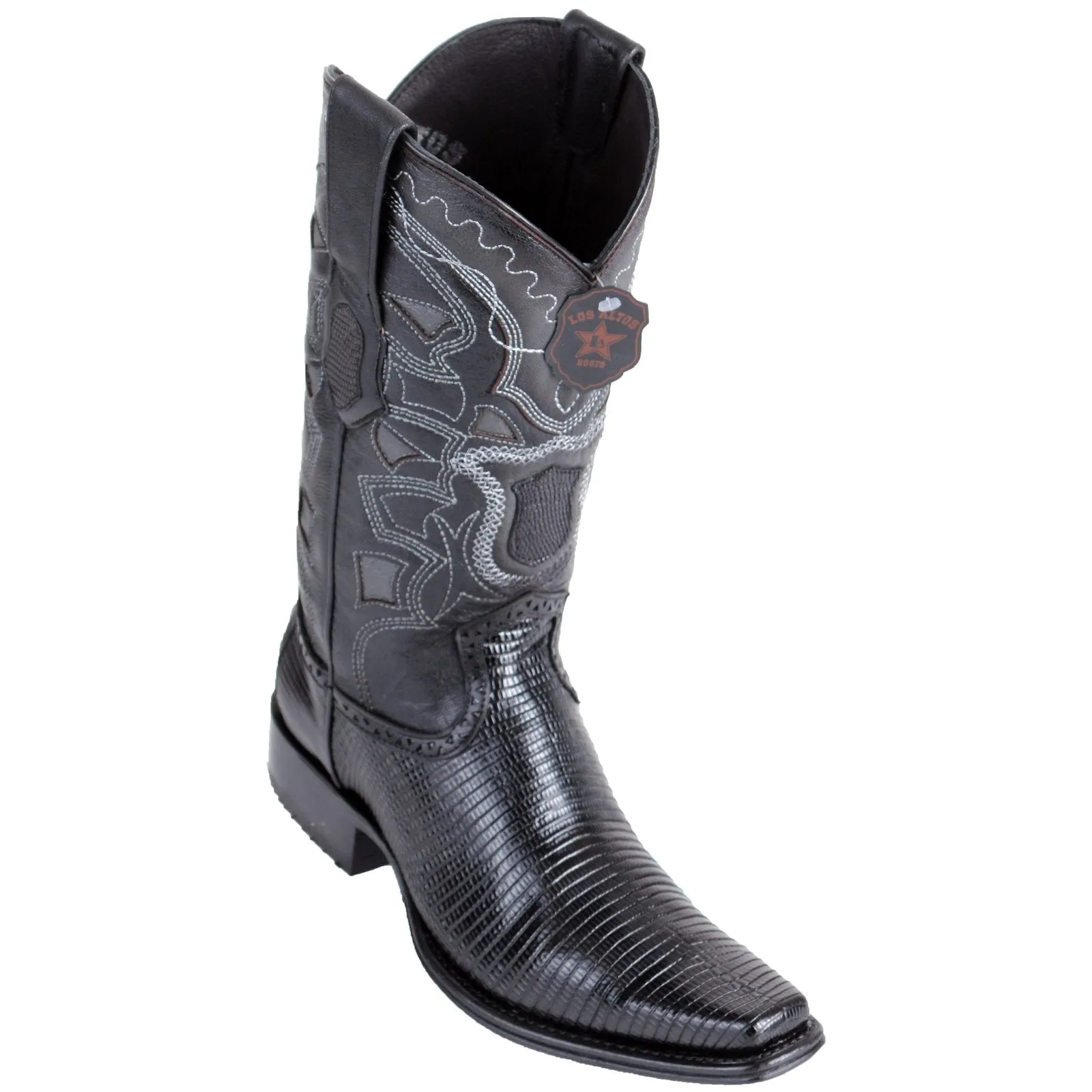 Los Altos Men's Lizard Teju European Toe Black Cowboy Boots