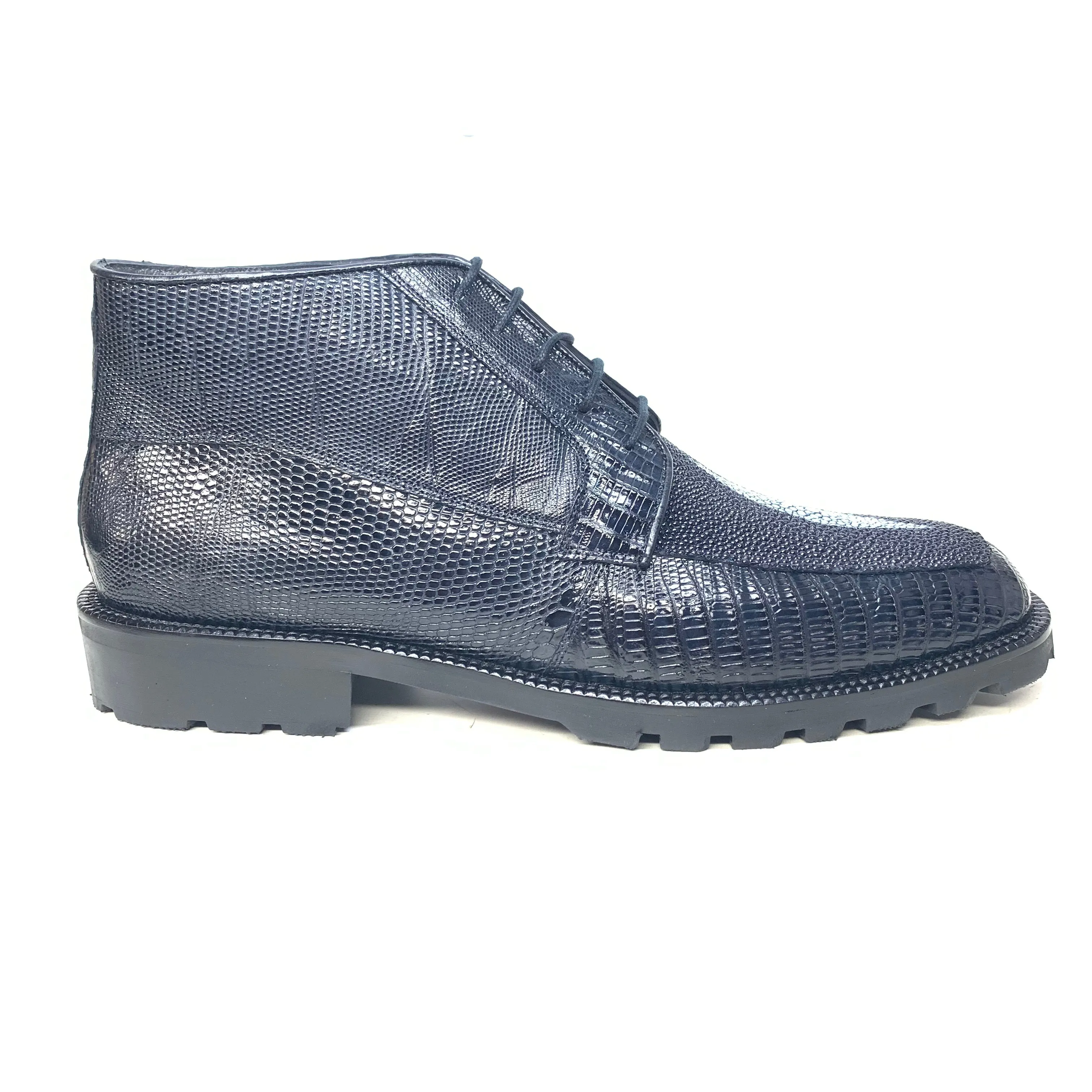 Los Altos Navy Blue Stingray Lizard Lace Up Ankle Boots