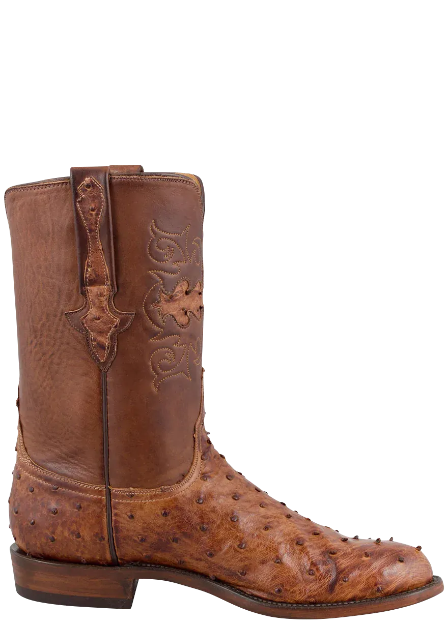 Lucchese Men's Full Quill Ostrich Roper Boots - Burnished Barnwood