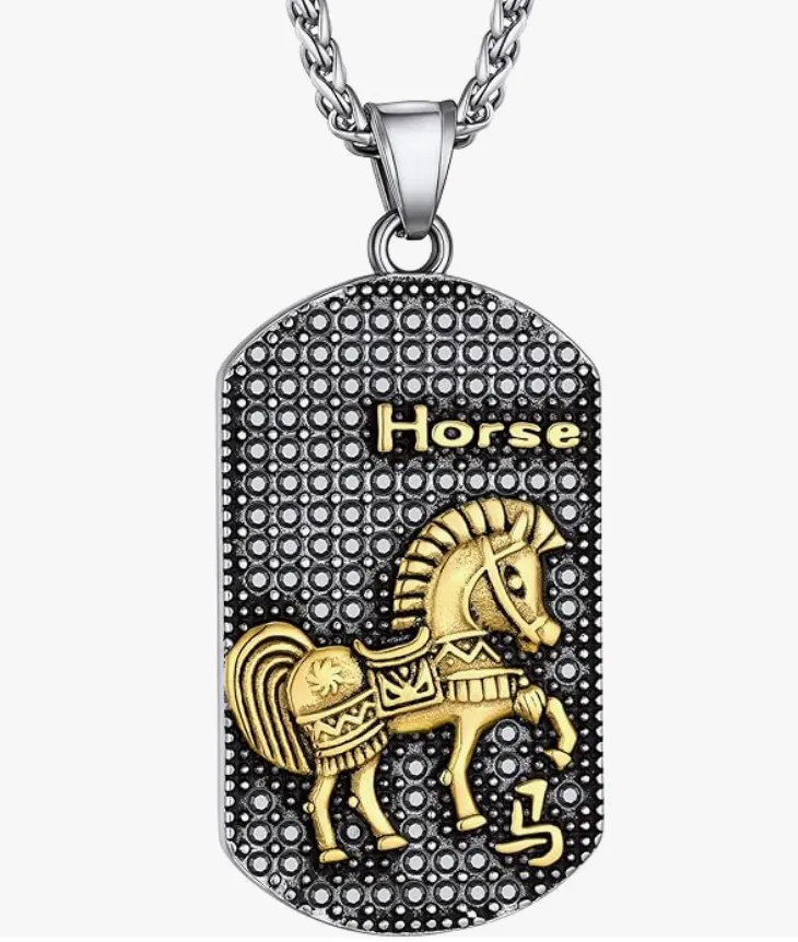 Lucky Chinese Zodiac Animal Chain Dog Pig Monkey Rat Tiger Sheep Cow Rabbit Dragon Snake Horse Sheep Chicken Jewelry Amulet Charm Dog Tag Stainless Steel Gold Silver 24in.