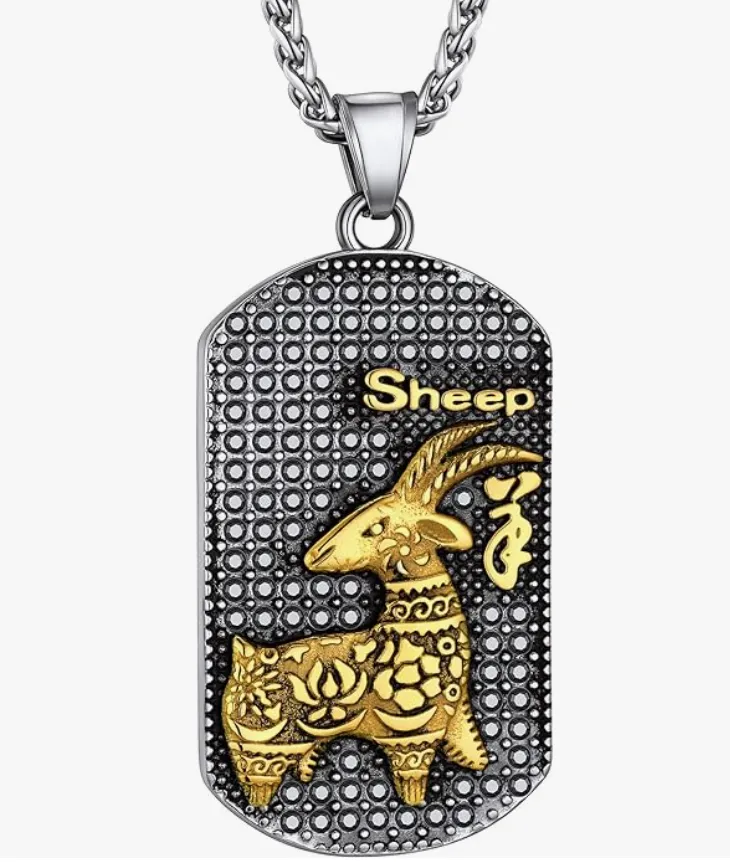 Lucky Chinese Zodiac Animal Chain Dog Pig Monkey Rat Tiger Sheep Cow Rabbit Dragon Snake Horse Sheep Chicken Jewelry Amulet Charm Dog Tag Stainless Steel Gold Silver 24in.