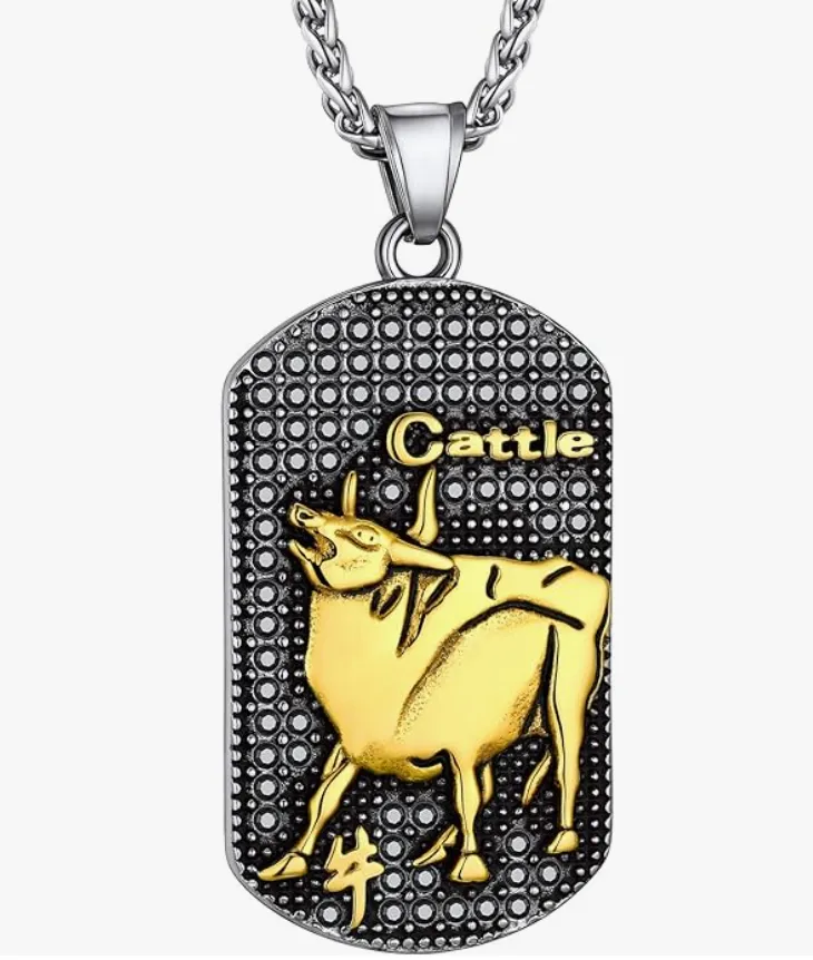 Lucky Chinese Zodiac Animal Chain Dog Pig Monkey Rat Tiger Sheep Cow Rabbit Dragon Snake Horse Sheep Chicken Jewelry Amulet Charm Dog Tag Stainless Steel Gold Silver 24in.