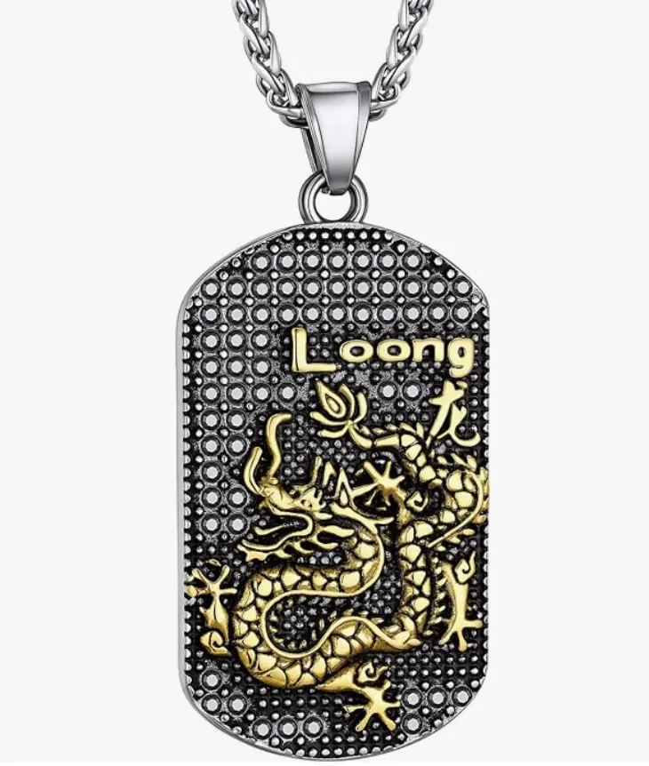 Lucky Chinese Zodiac Animal Chain Dog Pig Monkey Rat Tiger Sheep Cow Rabbit Dragon Snake Horse Sheep Chicken Jewelry Amulet Charm Dog Tag Stainless Steel Gold Silver 24in.