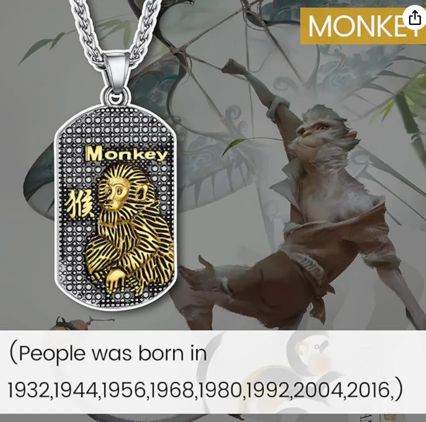 Lucky Chinese Zodiac Animal Chain Dog Pig Monkey Rat Tiger Sheep Cow Rabbit Dragon Snake Horse Sheep Chicken Jewelry Amulet Charm Dog Tag Stainless Steel Gold Silver 24in.