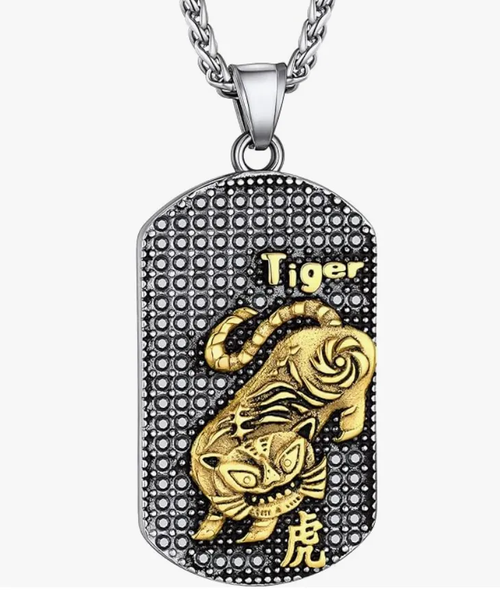 Lucky Chinese Zodiac Animal Chain Dog Pig Monkey Rat Tiger Sheep Cow Rabbit Dragon Snake Horse Sheep Chicken Jewelry Amulet Charm Dog Tag Stainless Steel Gold Silver 24in.