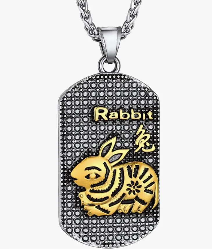 Lucky Chinese Zodiac Animal Chain Dog Pig Monkey Rat Tiger Sheep Cow Rabbit Dragon Snake Horse Sheep Chicken Jewelry Amulet Charm Dog Tag Stainless Steel Gold Silver 24in.