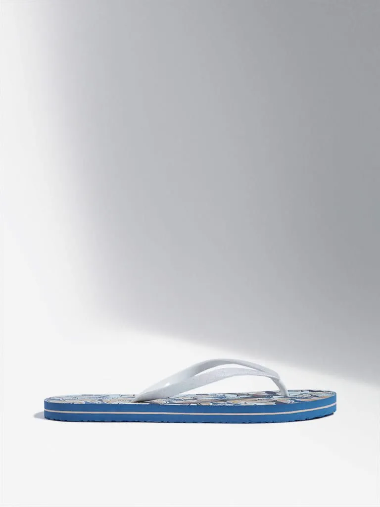 LUNA BLU Blue Floral Printed Flip-Flop