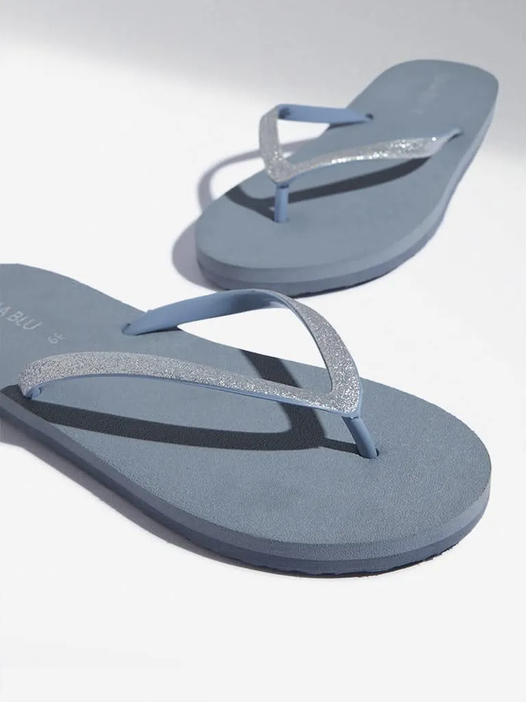 LUNA BLU Light Grey Shimmer Detailed Flip-Flop