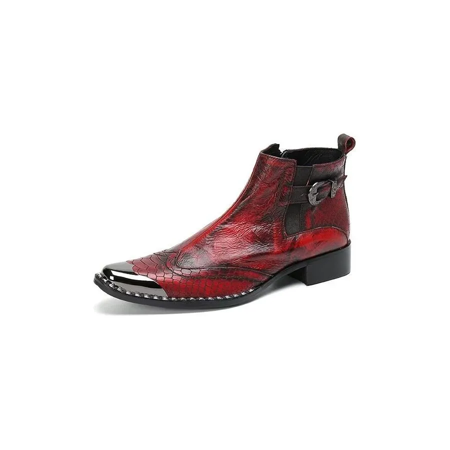 Luxe Croc Texture Genuine Leather Dress Boots