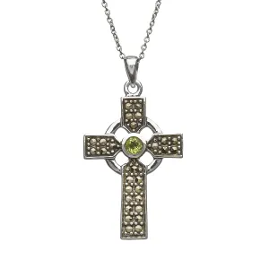 Marcasite/Green Cz Celtic Cross