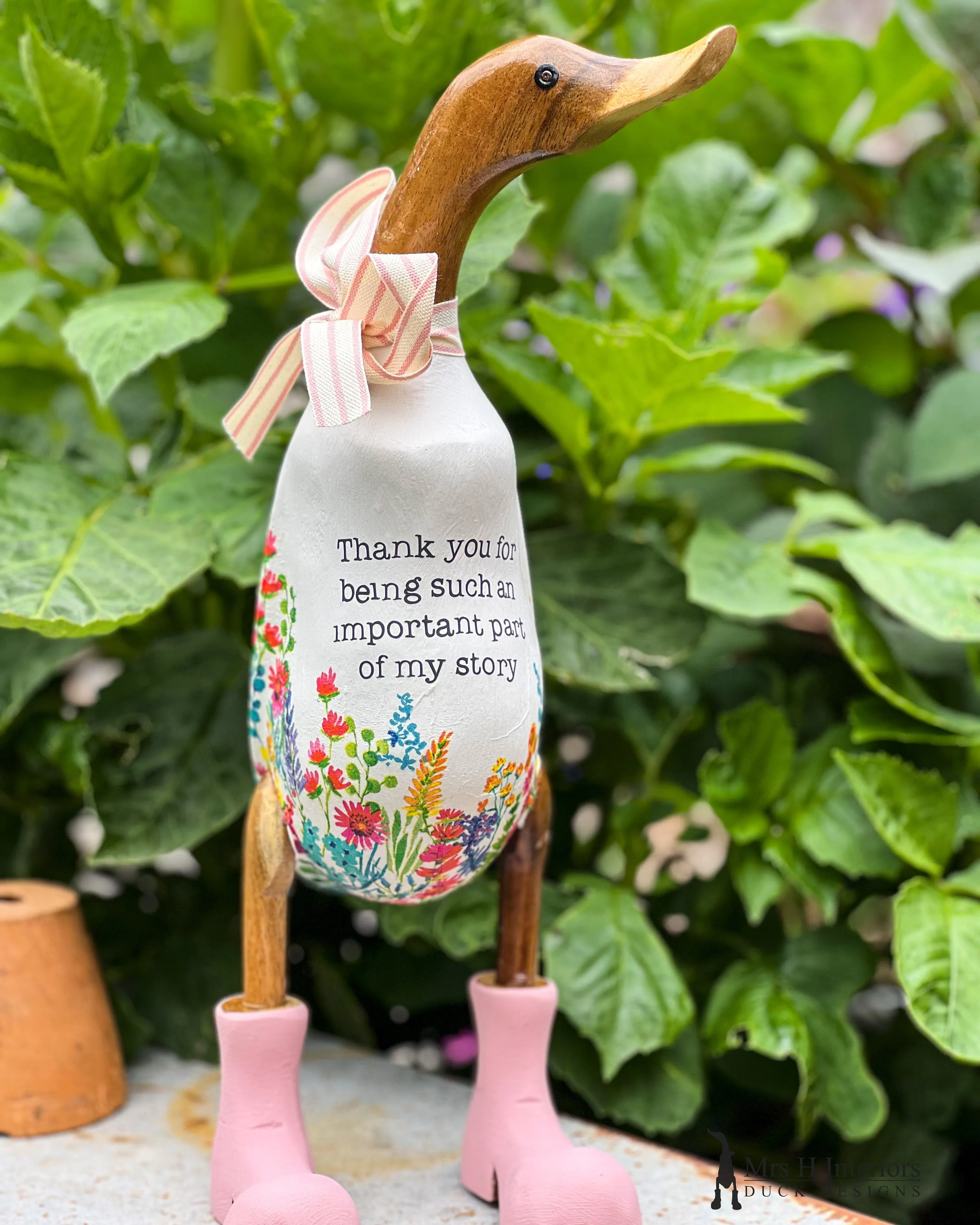 Margot - Decorated Wooden Duck in Boots by Mrs H the Duck Lady