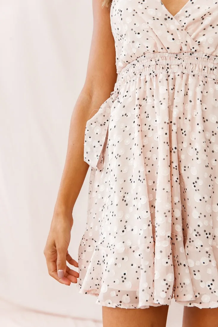 Maude Cami Strap Bow Detail Dress Polka Dot Print Nude