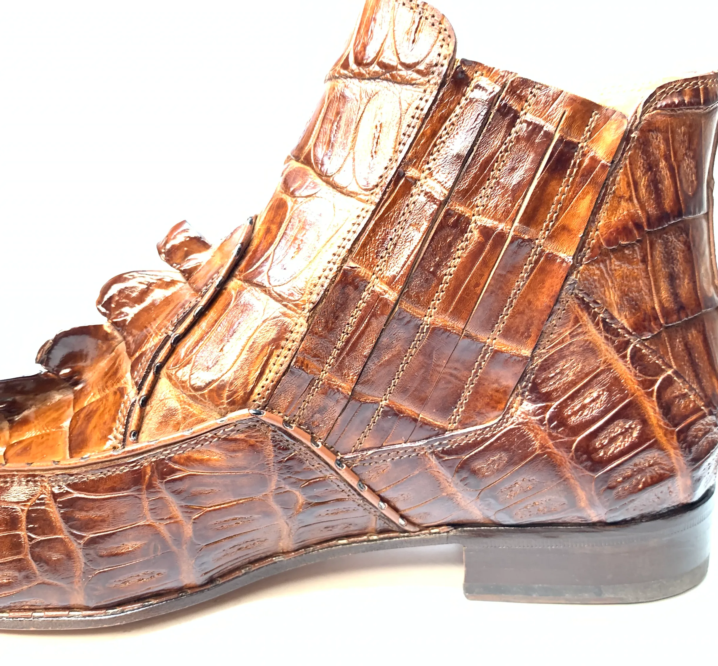 Mauri 4880 Cognac Genuine Baby Crocodile / Hornback Tail Hand Painted Boots