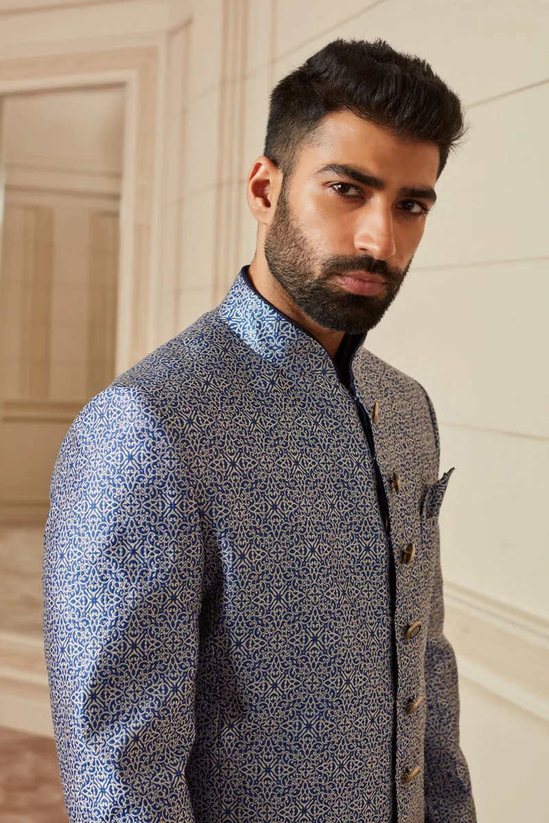 Medium Blue Resham Brocade Sherwani