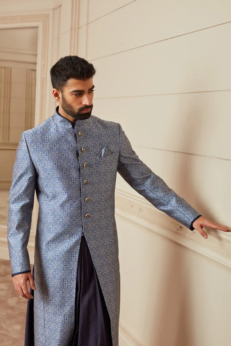 Medium Blue Resham Brocade Sherwani