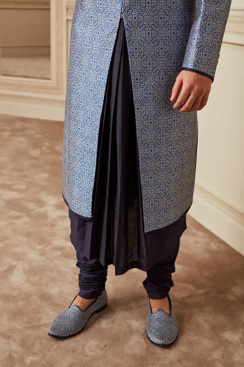 Medium Blue Resham Brocade Sherwani