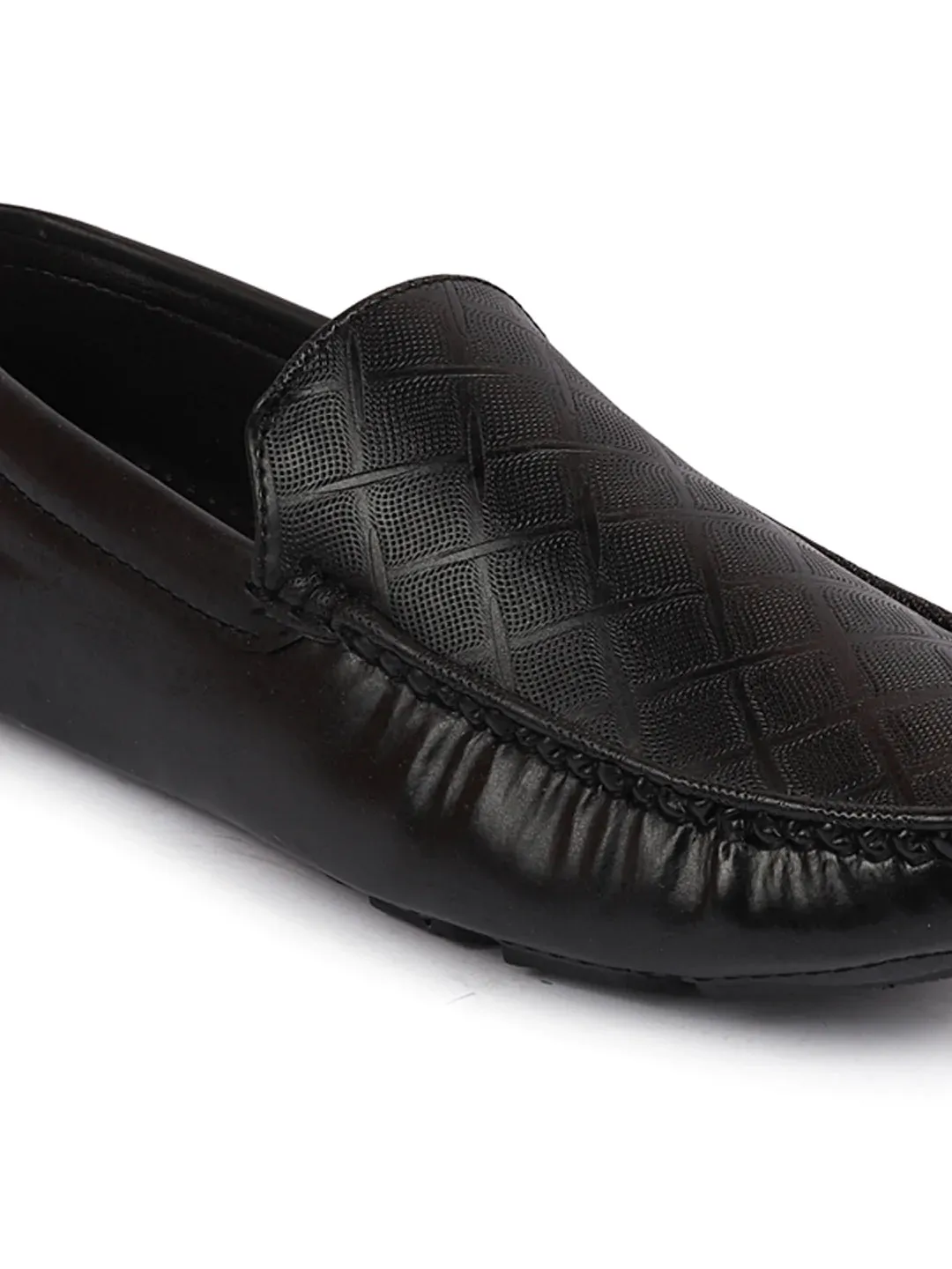 Men Black Textured Design Casual Classic Slip On Driving Loafer and Moccasins