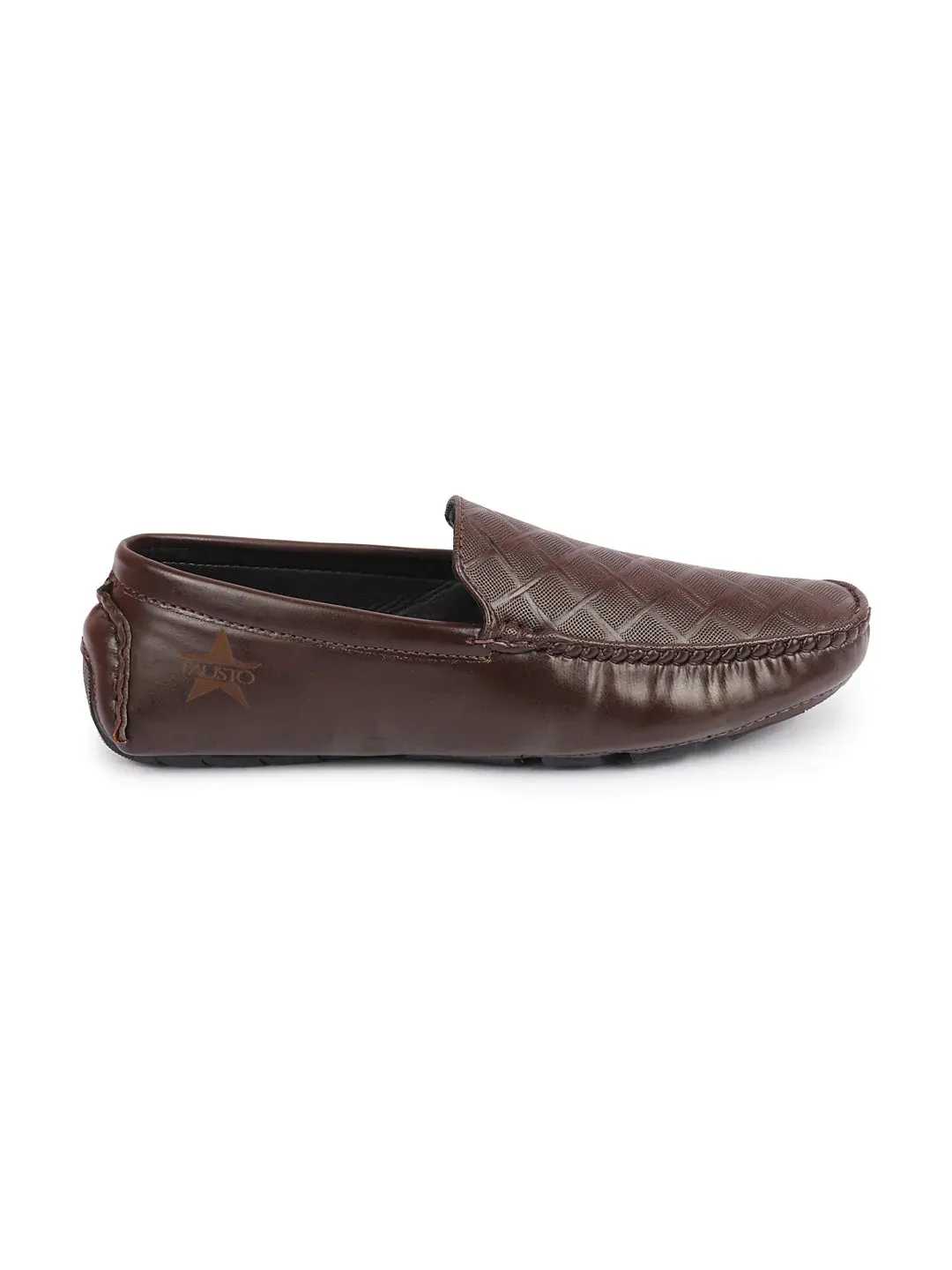 Men Brown Textured Design Casual Classic Slip On Driving Loafer and Moccasins