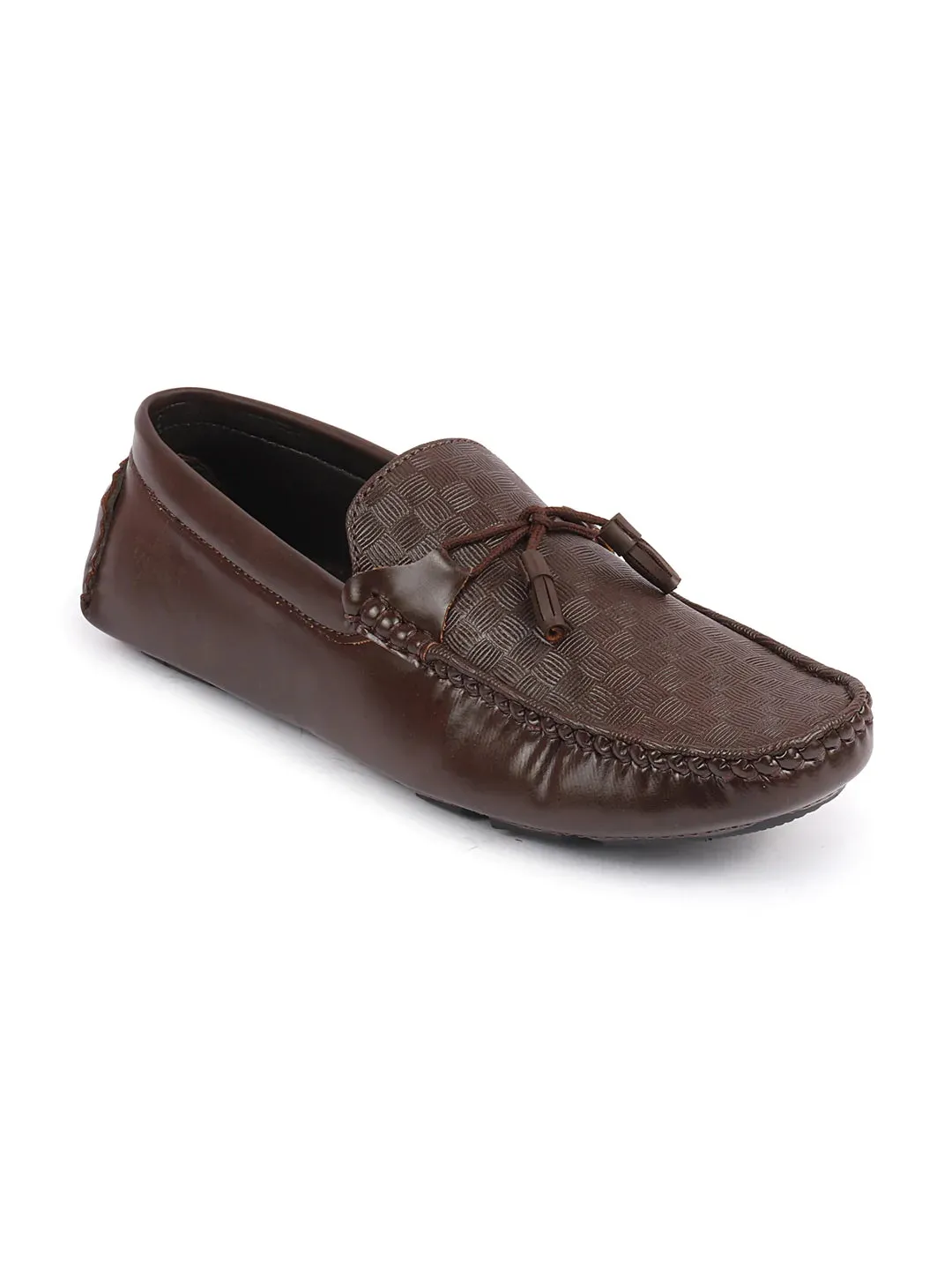 Men Brown Textured Design Casual Tassel Slip On Driving Loafer and Moccasins