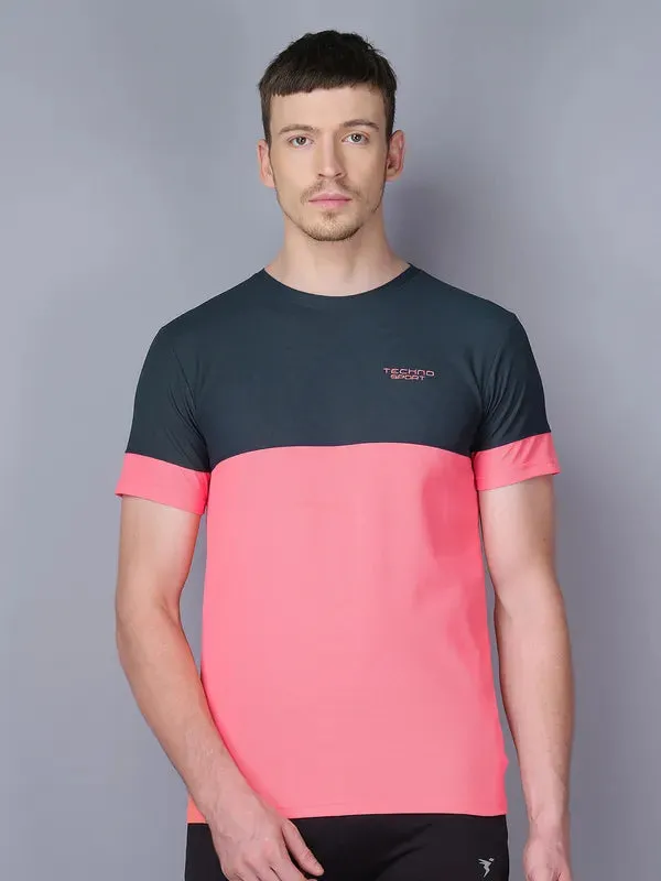 Men Colorblock Slim Fit Crew Neck T-shirt with TECHNO GUARD