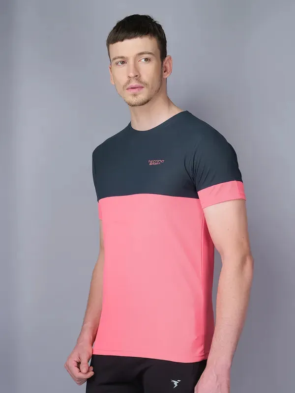 Men Colorblock Slim Fit Crew Neck T-shirt with TECHNO GUARD