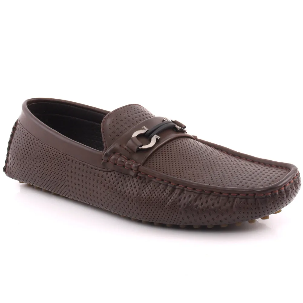 Men “WESELY” Metallic Clasp Perforated Design Casual Loafer Shoes