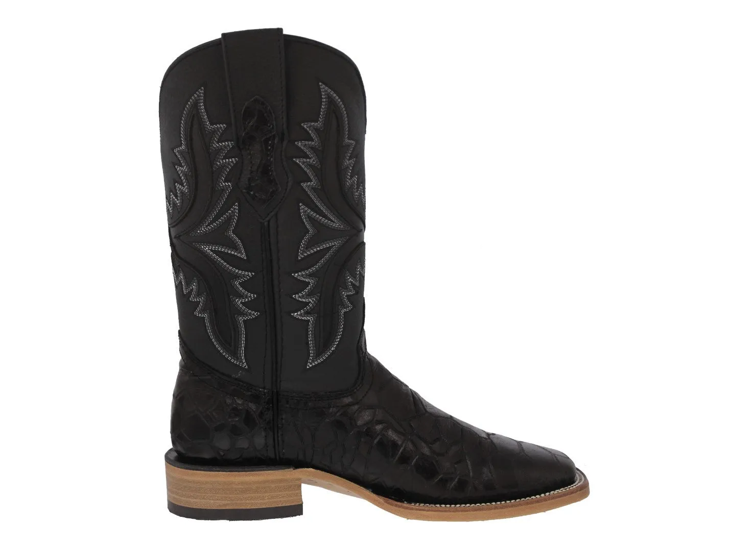 Mens Black Cowboy Boots Sea Turtle Print Leather - Square Toe