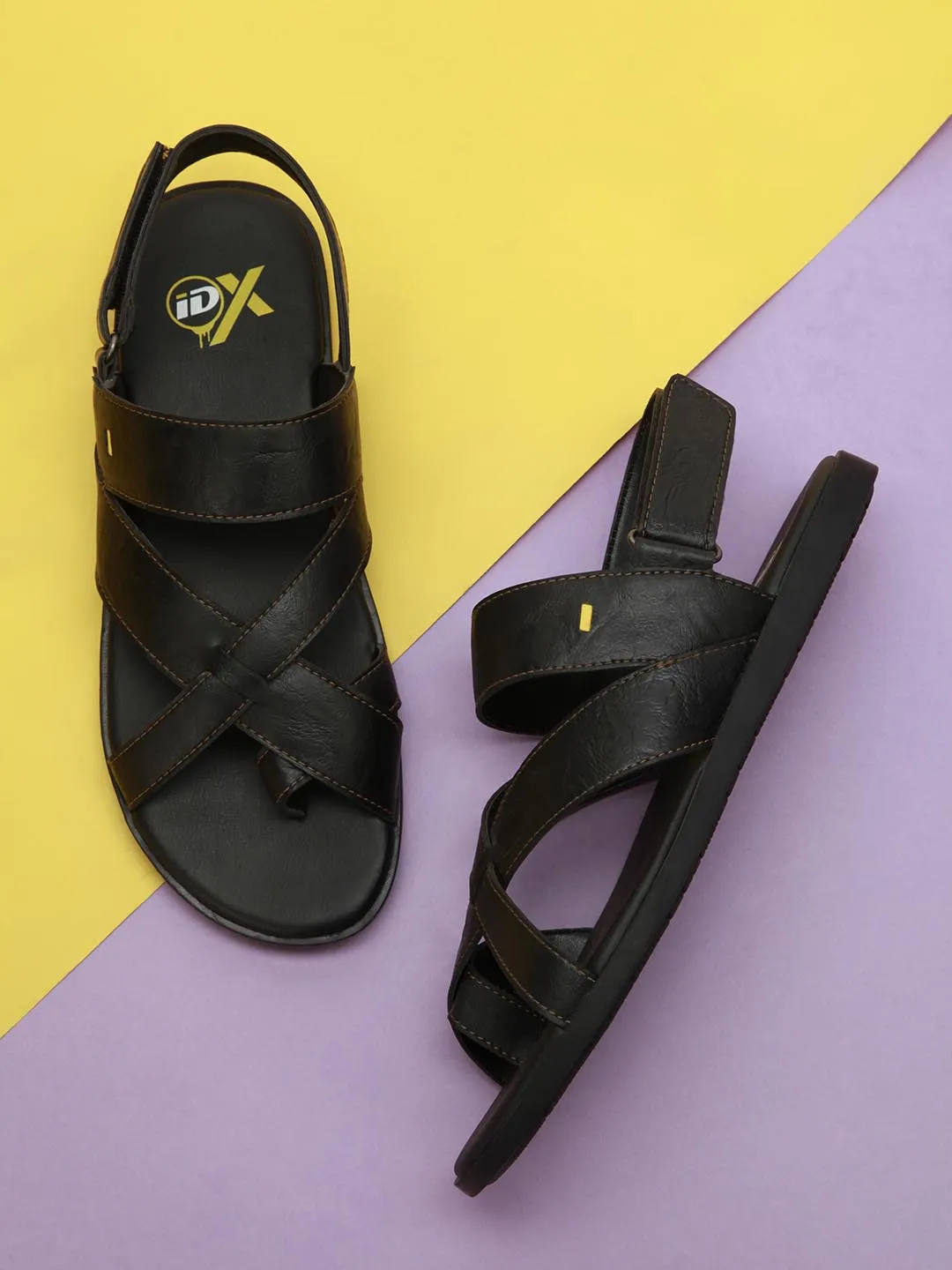 Men's Black Cross Strap Casual Sandals (IX5002)